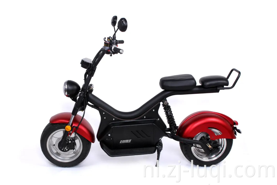 12 inch brede wielen Dubbele lederen stoel Comfortabele elektrische Citycoco-fiets met hydraulische schijfremmen